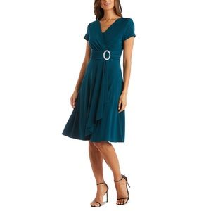 R&M Richards Midi Dress Silver Rhinestone Oval waist Buckle Size 16 NWT